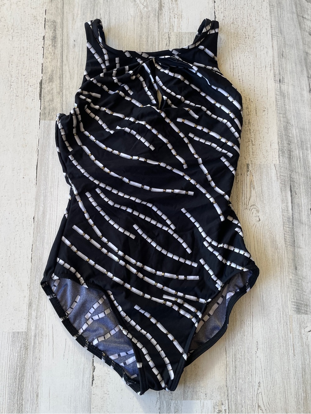 Miraclesuit Black One-Piece Swimsuit with White & Gold Specks SZ 8